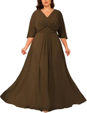 Chiffon Mother of The Bride Dresses 2025 3/4 Sleeves Formal Dress V Neck Ruched Evening Dress with Pockets