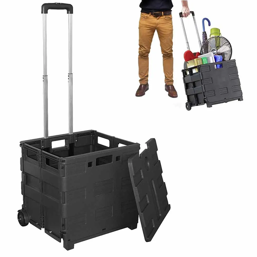 Collapsible Shopping Cart Storage Utility Grocery Wheel Rolling Crate Heavy Duty