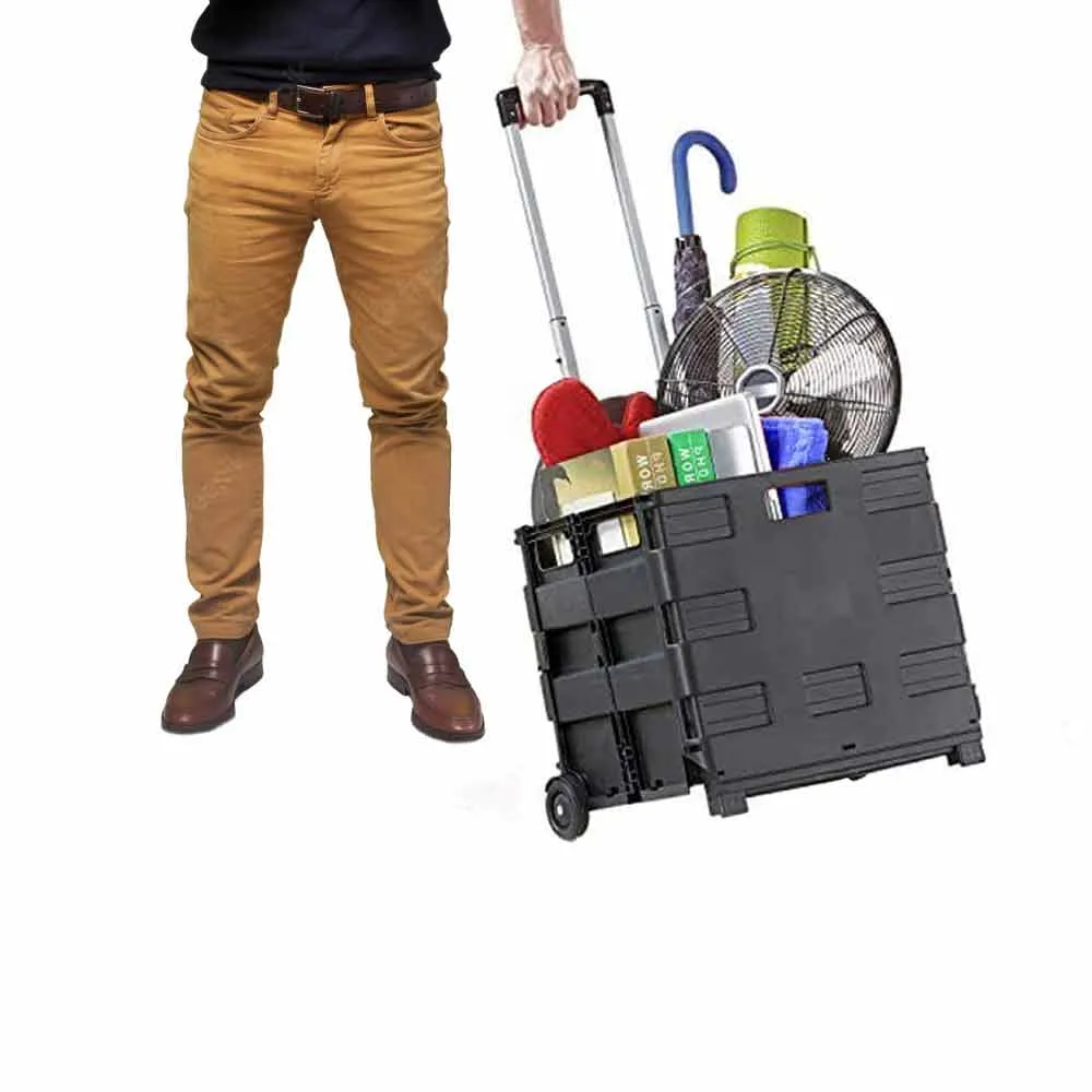 Collapsible Shopping Cart Storage Utility Grocery Wheel Rolling Crate Heavy Duty