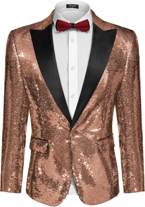 COOFANDY Mens Sequin Blazer Tuxedo Party Prom Wedding Tuxedo One Button Jacket