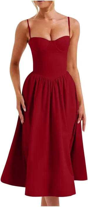 Corset Dress for Women Formal Midi Cocktail Sexy Club Spaghetti Strap Dress Slim Fit Ladies Tea Party Dresses