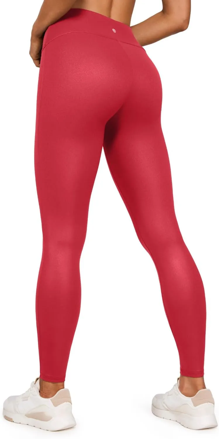 CRZ YOGA Butterluxe Matte Faux Leather Leggings for Women 28'' - No Front Seam High Waist Stretch Tights Pleather Pants