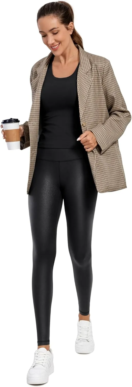 CRZ YOGA Butterluxe Matte Faux Leather Leggings for Women 28" - High Waisted Stretch Ankle Leather Pants Pleather Tights