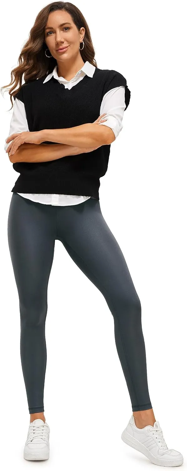 CRZ YOGA Butterluxe Matte Faux Leather Leggings for Women 28" - High Waisted Stretch Ankle Leather Pants Pleather Tights
