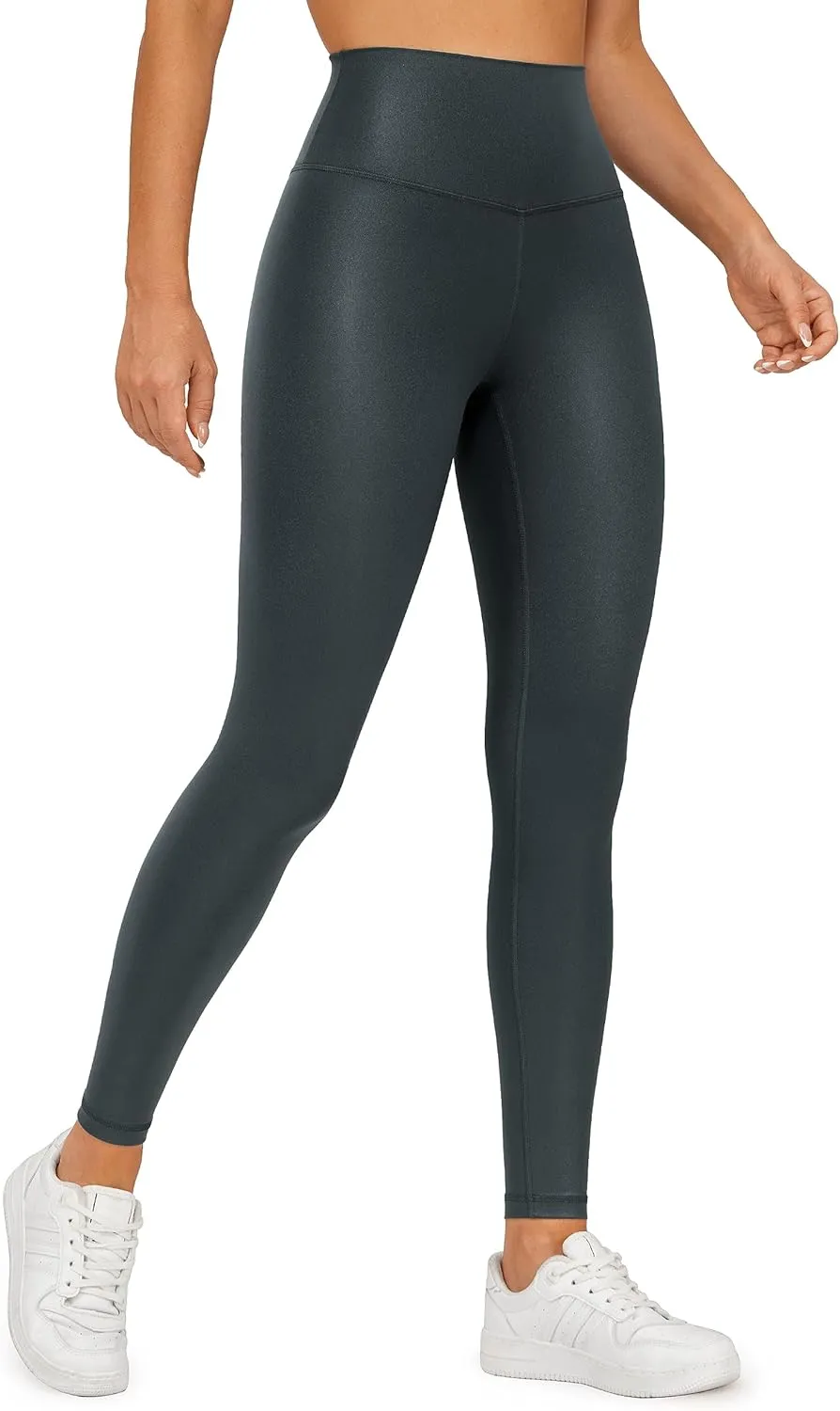 CRZ YOGA Butterluxe Matte Faux Leather Leggings for Women 28" - High Waisted Stretch Ankle Leather Pants Pleather Tights