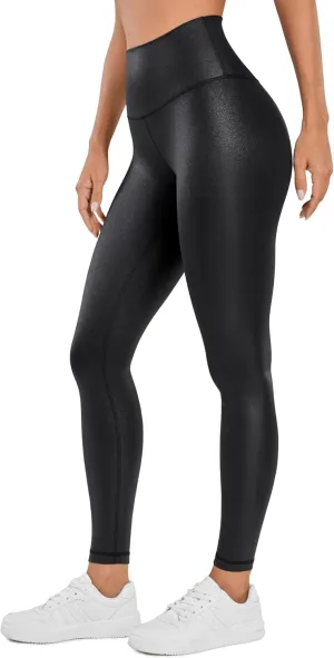 CRZ YOGA Butterluxe Matte Faux Leather Leggings for Women 28" - High Waisted Stretch Ankle Leather Pants Pleather Tights