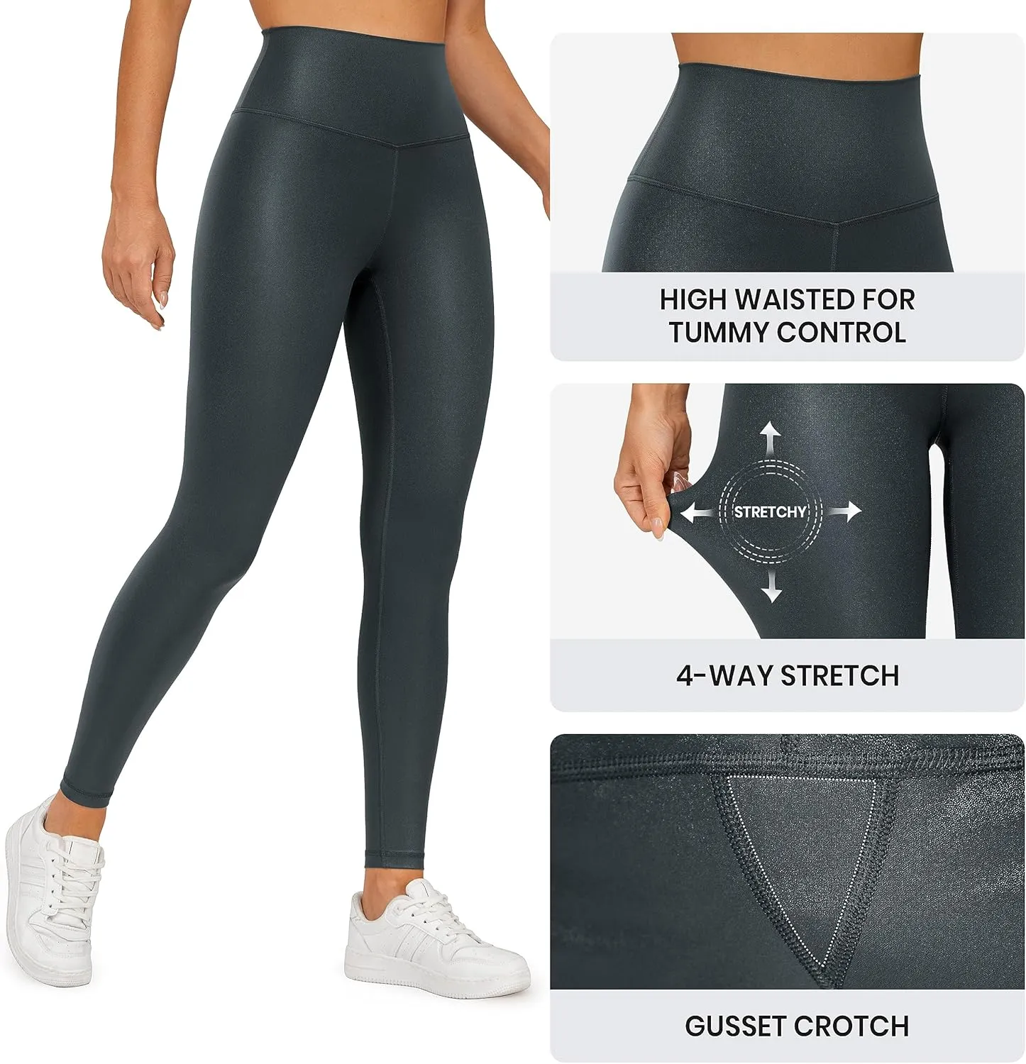 CRZ YOGA Butterluxe Matte Faux Leather Leggings for Women 28" - High Waisted Stretch Ankle Leather Pants Pleather Tights
