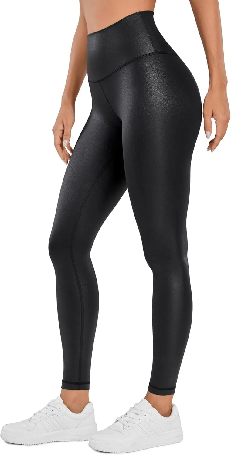 CRZ YOGA Butterluxe Matte Faux Leather Leggings for Women 28" - High Waisted Stretch Ankle Leather Pants Pleather Tights