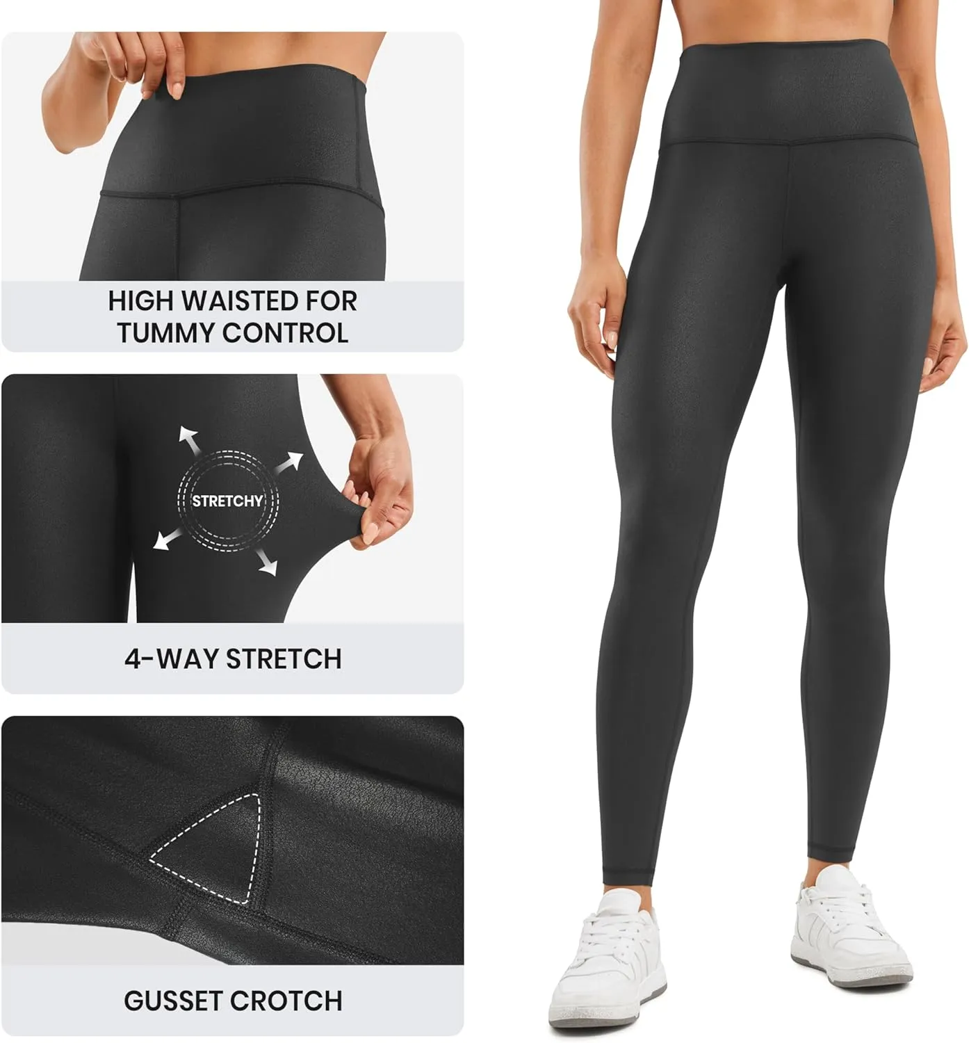 CRZ YOGA Butterluxe Matte Faux Leather Leggings for Women 28" - High Waisted Stretch Ankle Leather Pants Pleather Tights