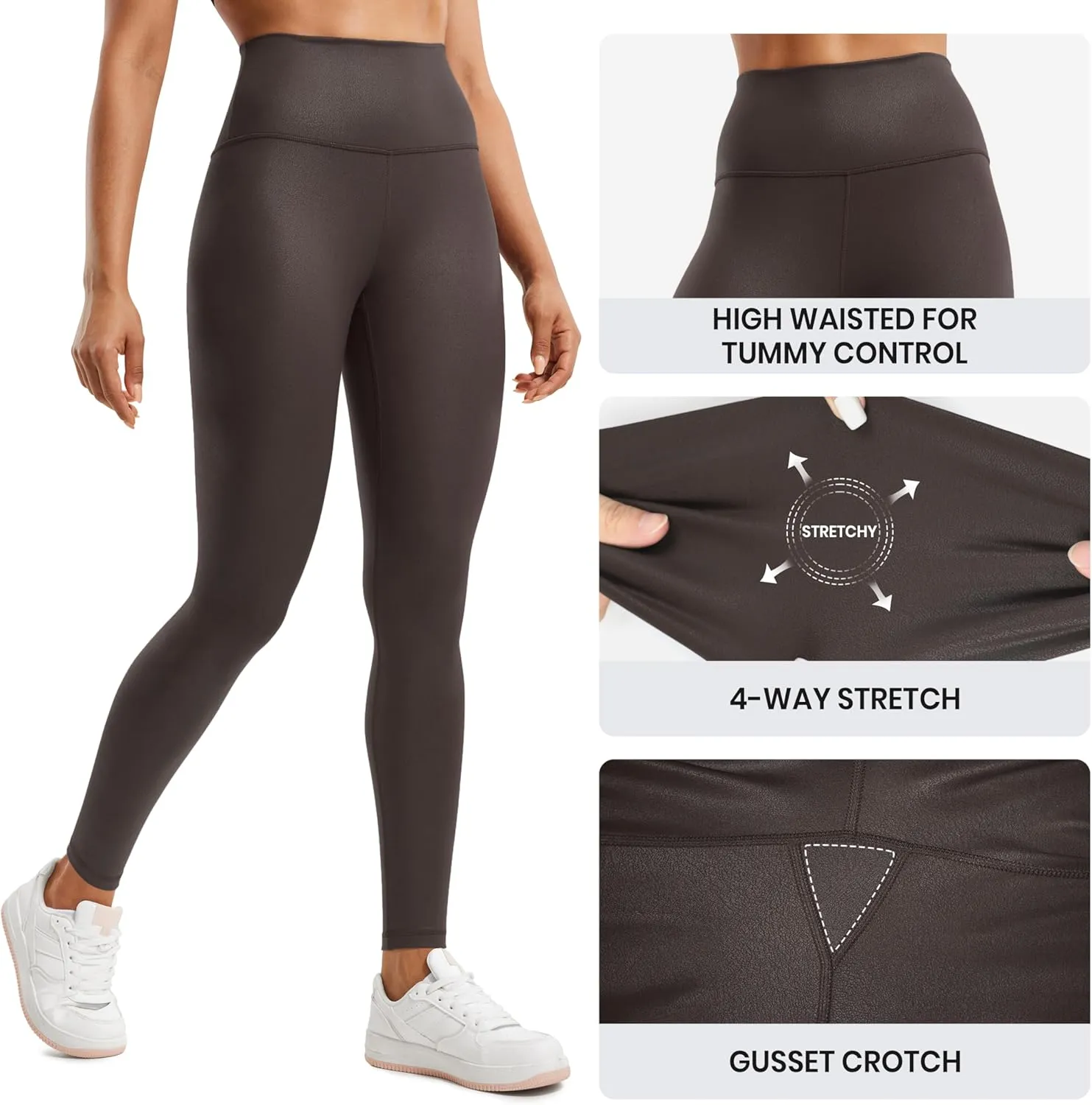 CRZ YOGA Butterluxe Matte Faux Leather Leggings for Women 28" - High Waisted Stretch Ankle Leather Pants Pleather Tights