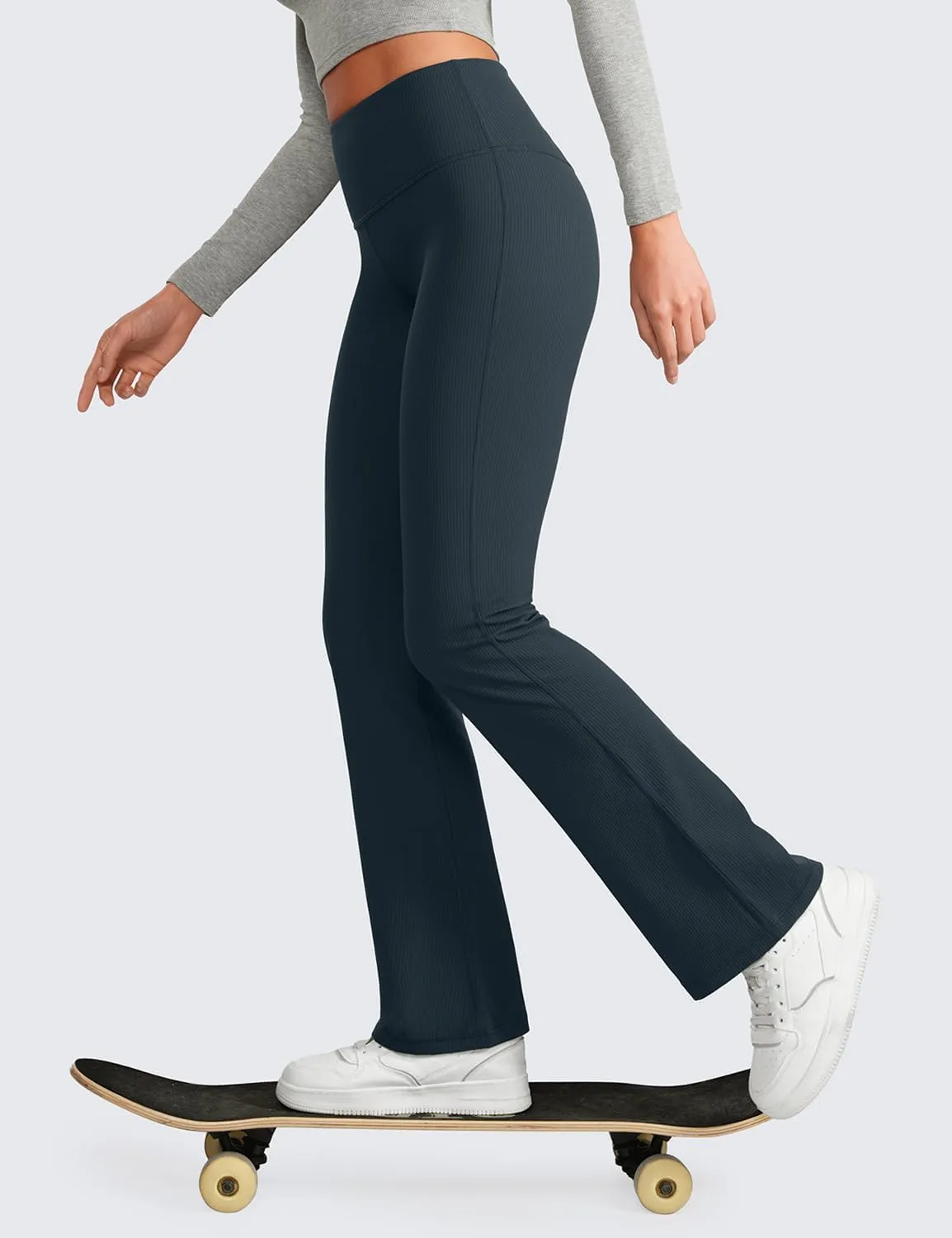 CRZ YOGA Womens Ribbed High Waist Flare Leggings 31" - Bootcut Wide Leg Yoga Pants with Pocket Soft Casual Lounge Comfy