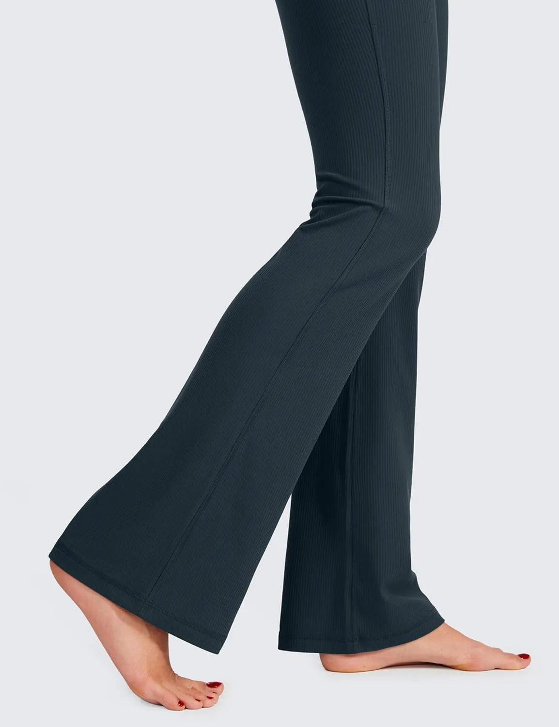 CRZ YOGA Womens Ribbed High Waist Flare Leggings 31" - Bootcut Wide Leg Yoga Pants with Pocket Soft Casual Lounge Comfy