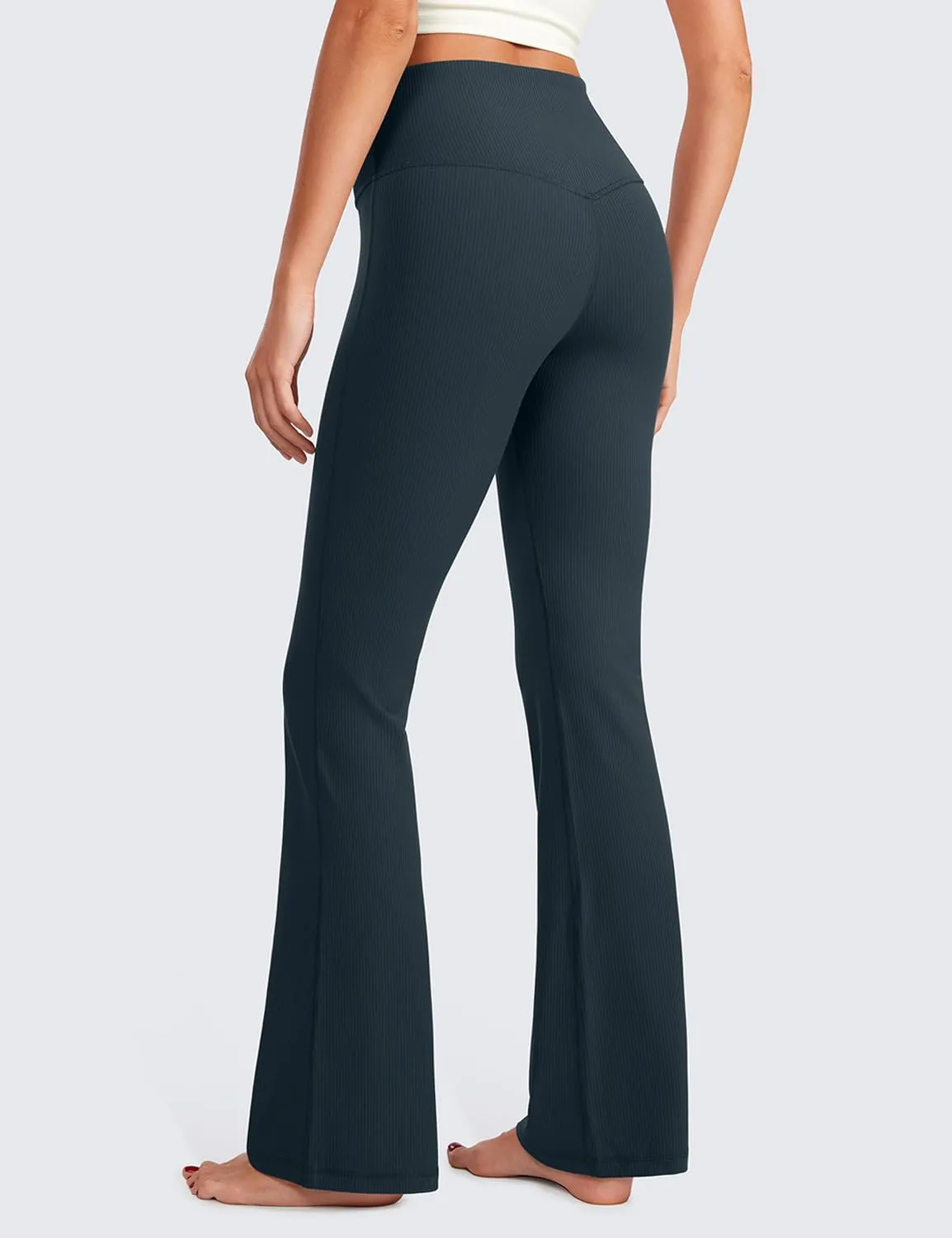 CRZ YOGA Womens Ribbed High Waist Flare Leggings 31" - Bootcut Wide Leg Yoga Pants with Pocket Soft Casual Lounge Comfy