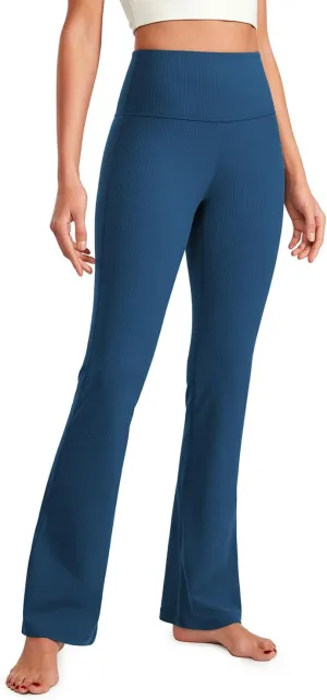 CRZ YOGA Womens Ribbed High Waist Flare Leggings 31" - Bootcut Wide Leg Yoga Pants with Pocket Soft Casual Lounge Comfy
