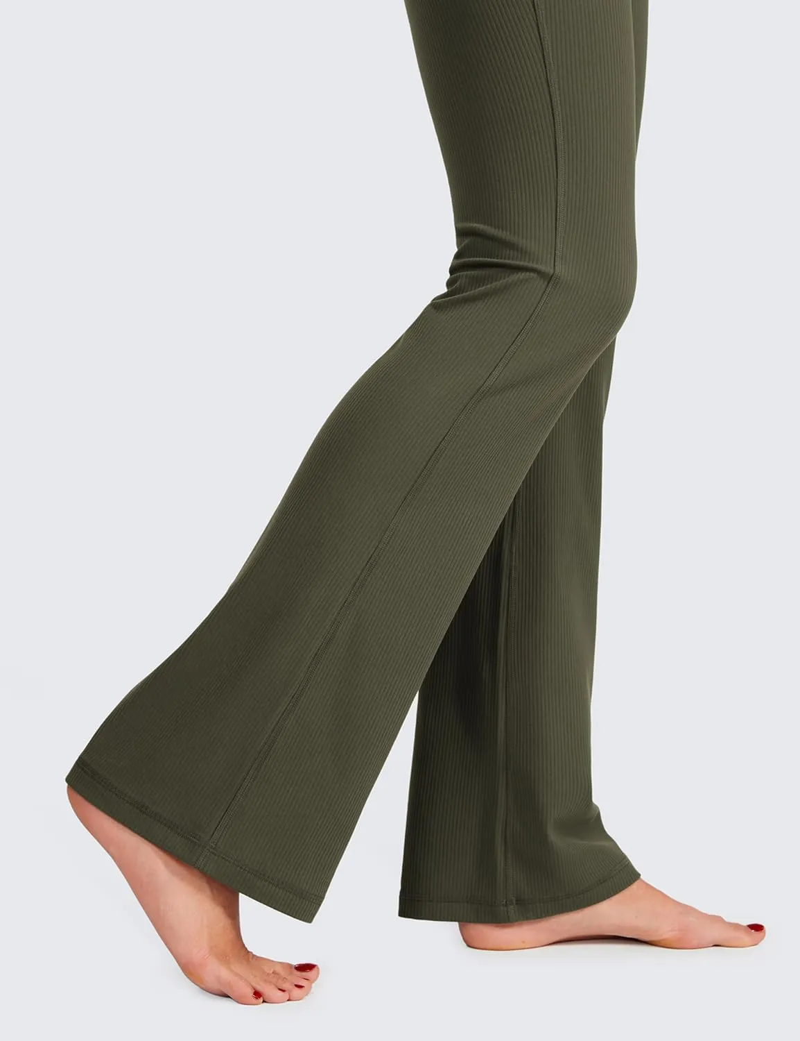 CRZ YOGA Womens Ribbed High Waist Flare Leggings 31" - Bootcut Wide Leg Yoga Pants with Pocket Soft Casual Lounge Comfy