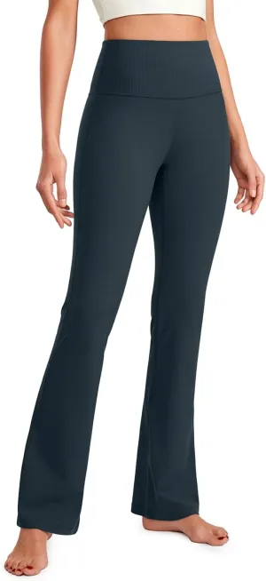 CRZ YOGA Womens Ribbed High Waist Flare Leggings 31" - Bootcut Wide Leg Yoga Pants with Pocket Soft Casual Lounge Comfy