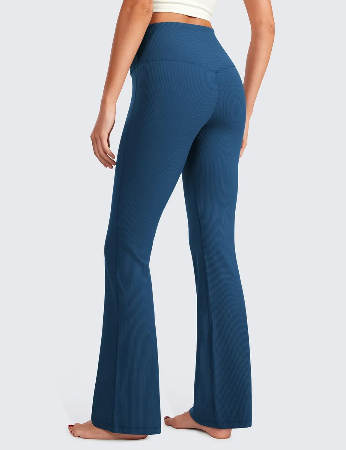 CRZ YOGA Womens Ribbed High Waist Flare Leggings 31" - Bootcut Wide Leg Yoga Pants with Pocket Soft Casual Lounge Comfy