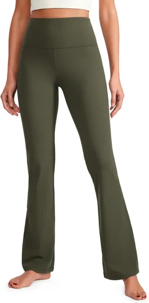 CRZ YOGA Womens Ribbed High Waist Flare Leggings 31" - Bootcut Wide Leg Yoga Pants with Pocket Soft Casual Lounge Comfy