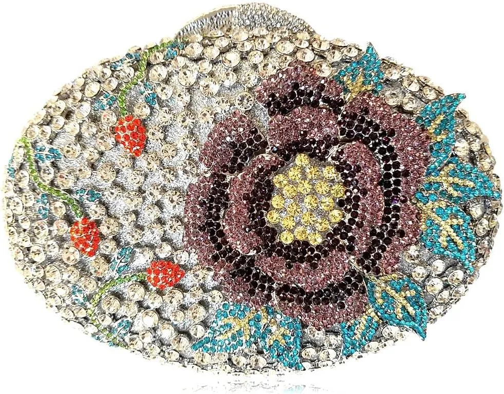 Dazzling Rose Flower Women Rhinestone Clutch Formal Wedding Party Handbag Purse Crystal Clutch Evening Bag