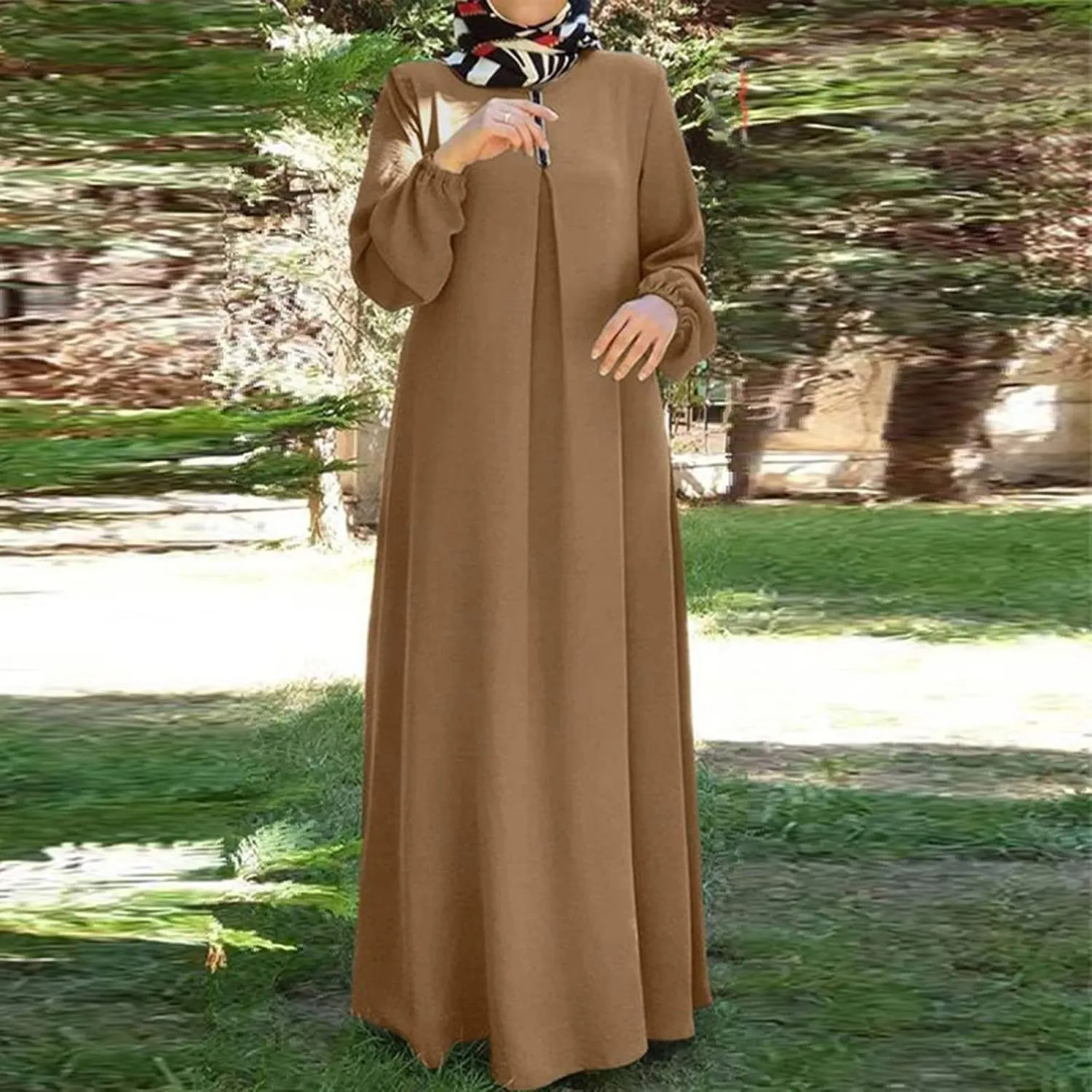 Dresses for Women 2024 Casual Midi Bohemian Polka Dot Print Muslim Dress Long Sleeves Prayer Casual Dress for Women