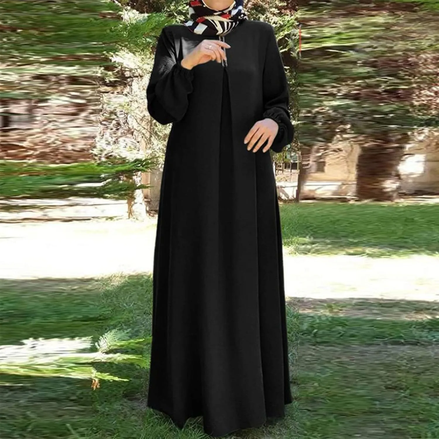 Dresses for Women 2024 Casual Midi Bohemian Polka Dot Print Muslim Dress Long Sleeves Prayer Casual Dress for Women
