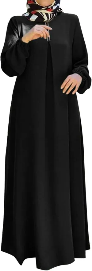 Dresses for Women 2024 Casual Midi Bohemian Polka Dot Print Muslim Dress Long Sleeves Prayer Casual Dress for Women