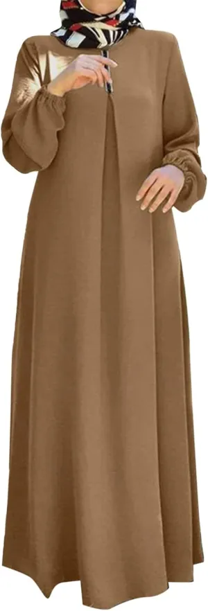 Dresses for Women 2024 Casual Midi Bohemian Polka Dot Print Muslim Dress Long Sleeves Prayer Casual Dress for Women