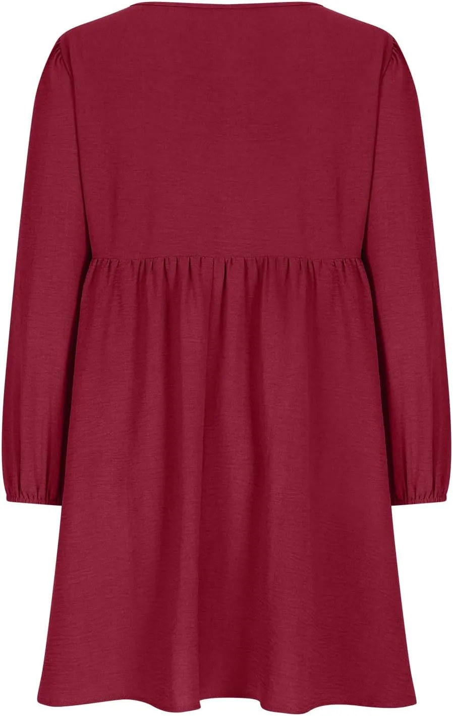 Dresses for Women Casual Fall Long Sleeve Smocked Scoop Neck Button Up Dress Empire Waist Pleated A-Line Mini Dresses