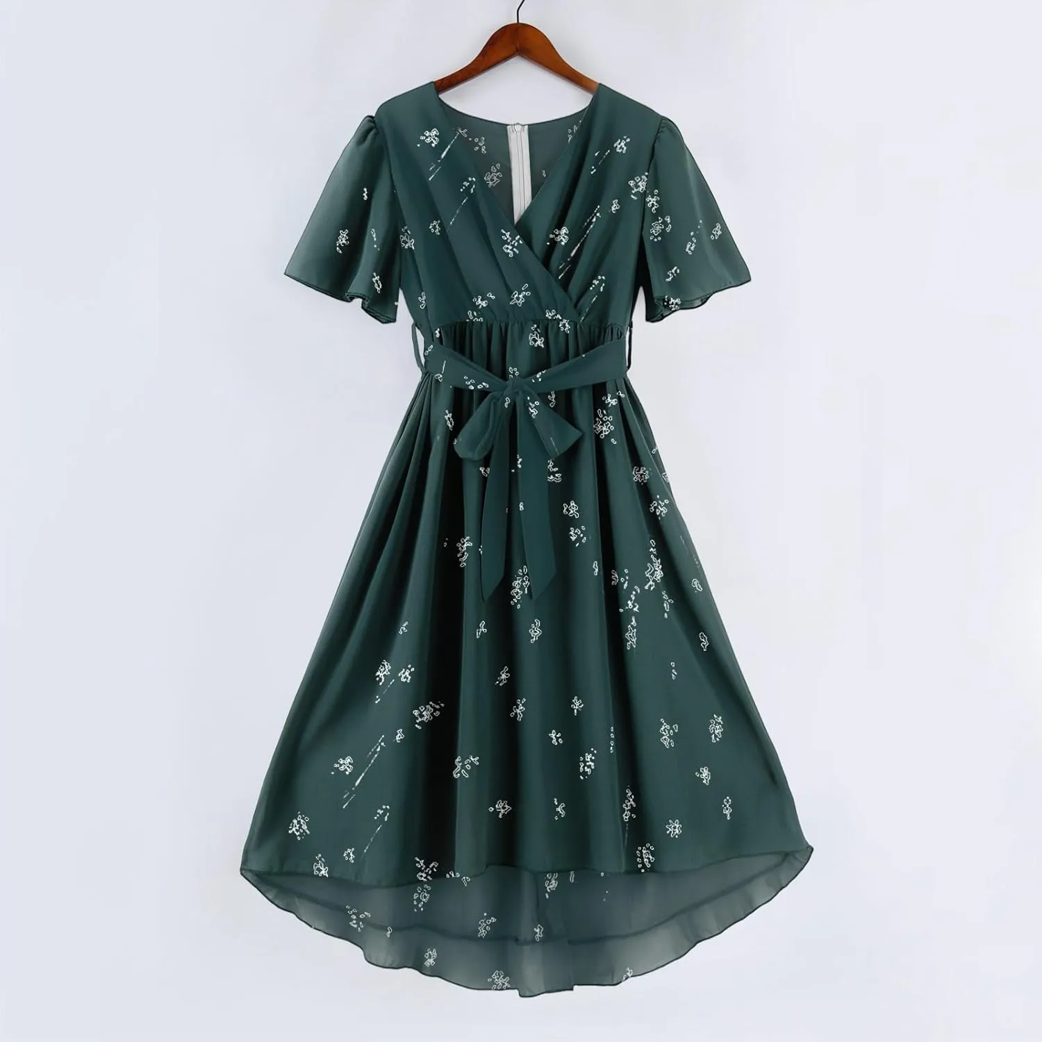 Dresses for Women,Chiffon Sexy Midi Dresses Short Sleeve Flowy Wrap Wedding Guest Womens Summer Dress Cocktail Prom