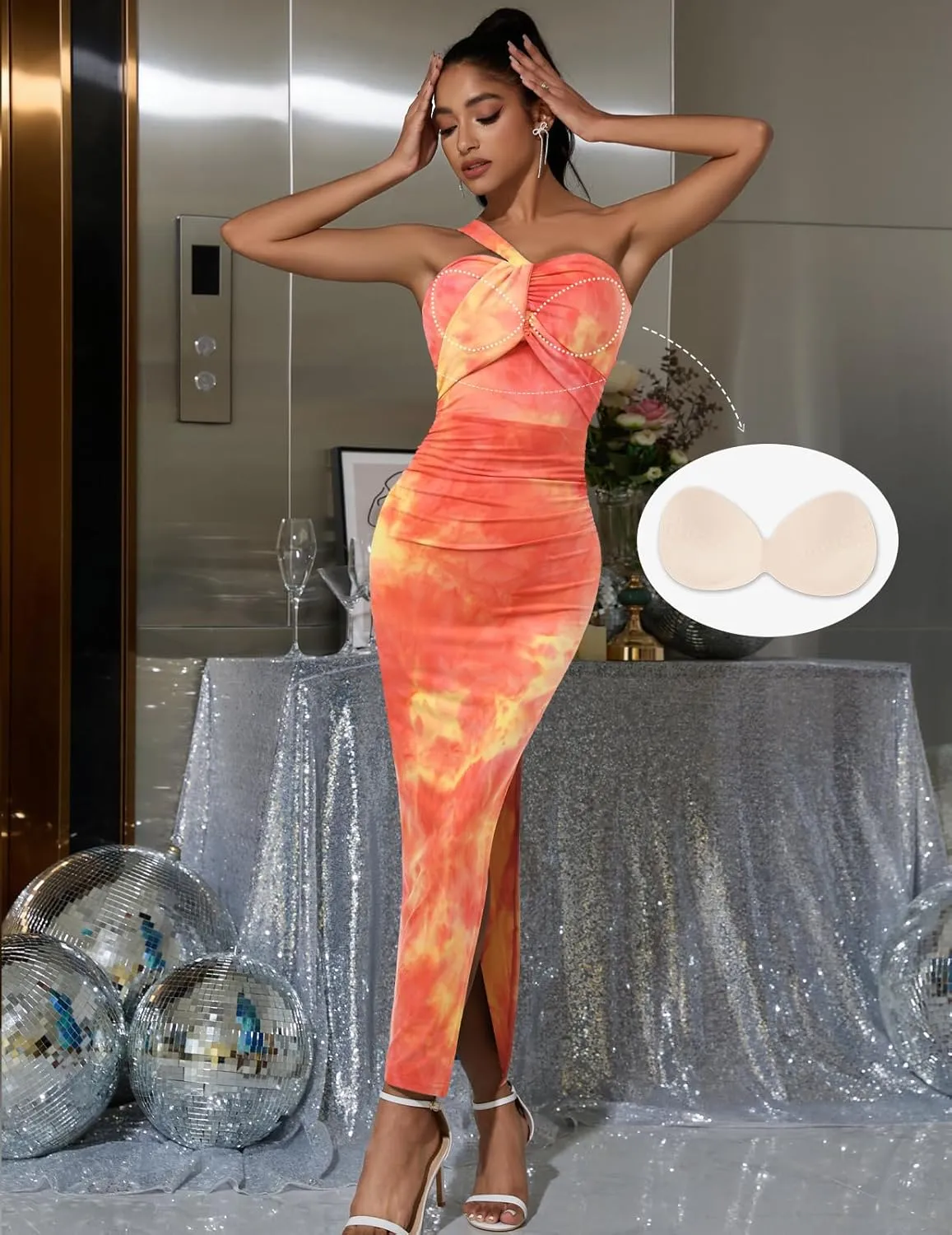 DRESSTELLS Women's Summer Maxi Bodycon Floral Tie Dye Wedding Guest Backless Long Party Club Split Dresses