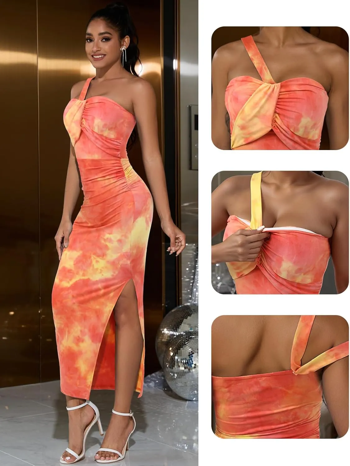 DRESSTELLS Women's Summer Maxi Bodycon Floral Tie Dye Wedding Guest Backless Long Party Club Split Dresses
