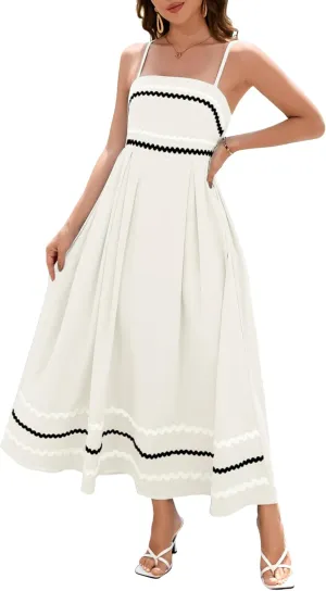 Dressystar Women's Summer Spaghetti Straps Maxi Dress Casual Smocked Sundress Flowy Beach Wedding Dresses