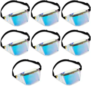 Dunzy 8 Pcs Holographic Fanny Packs for Women Bulk Waterproof Transparent Waist Bag 80s Fanny Pack Sport Waist Bag with Adjustable Belt for Beach Travel Sand Hiking