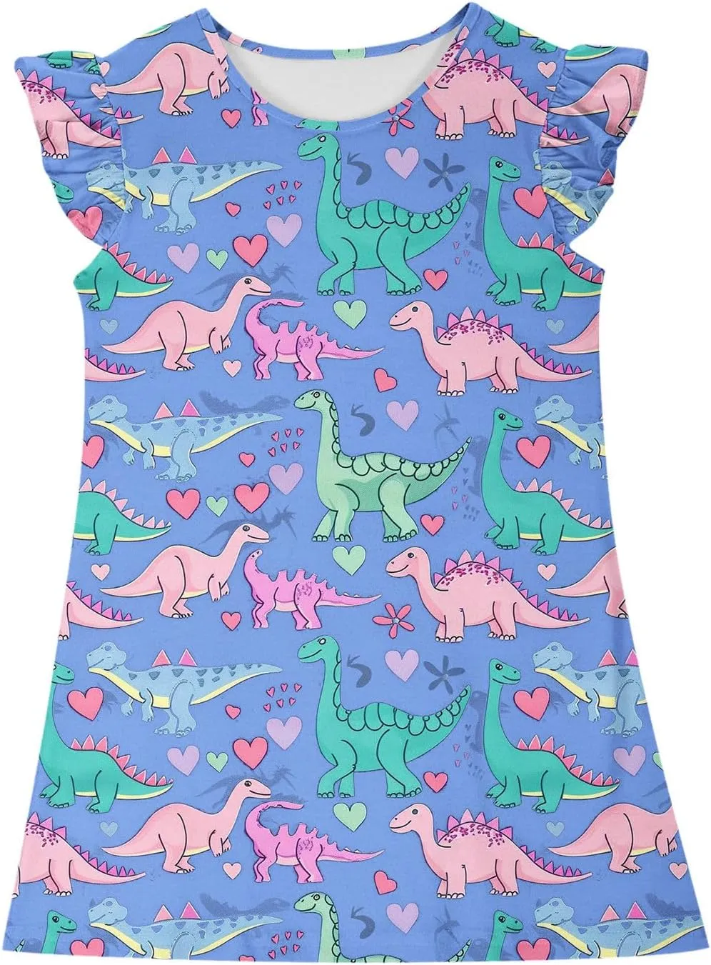 Easter Dresses for Girls Cute Hawaiian Ruffle Sleeve Crewneck Floral Mini Dress Casual Loose Girls Summer Dress