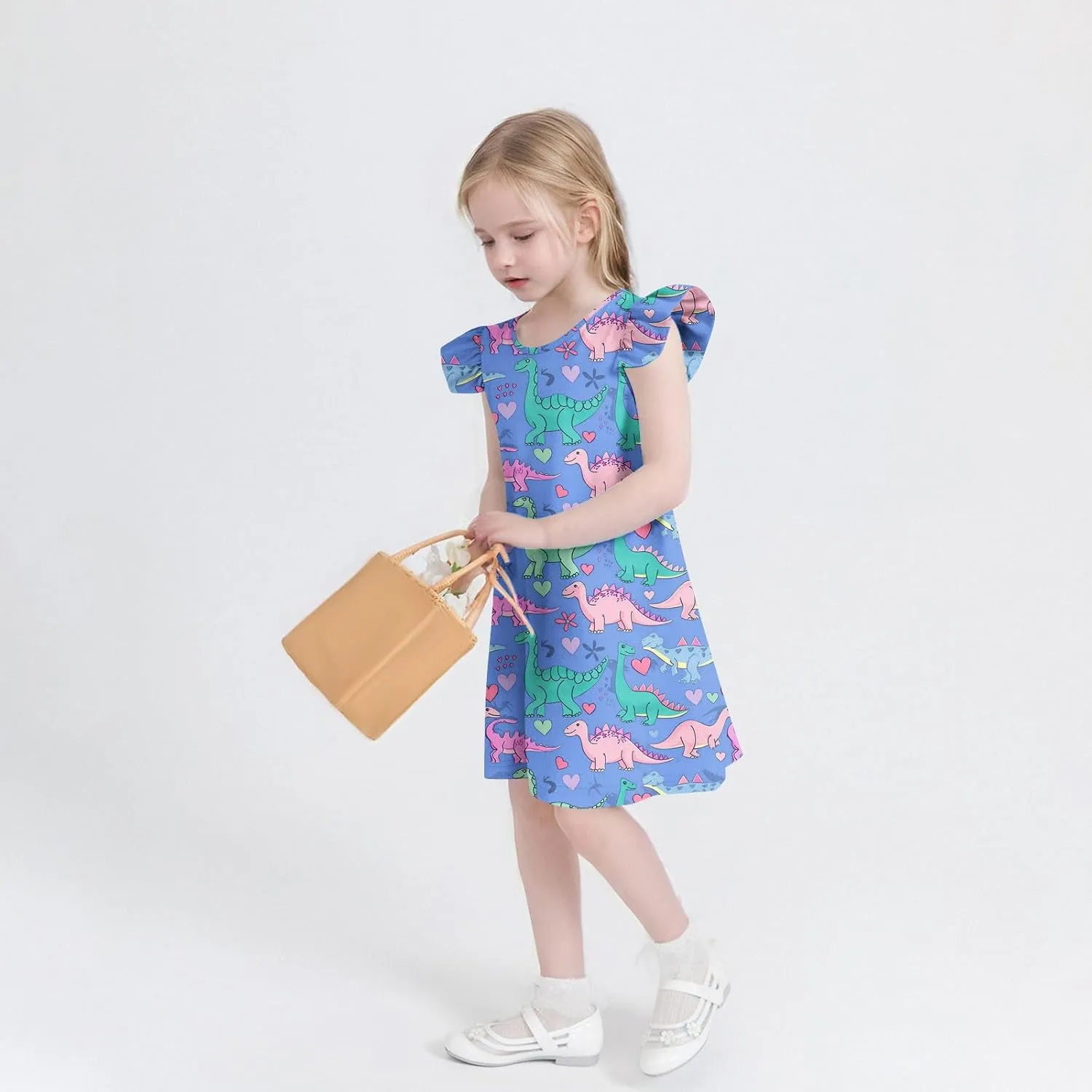 Easter Dresses for Girls Cute Hawaiian Ruffle Sleeve Crewneck Floral Mini Dress Casual Loose Girls Summer Dress