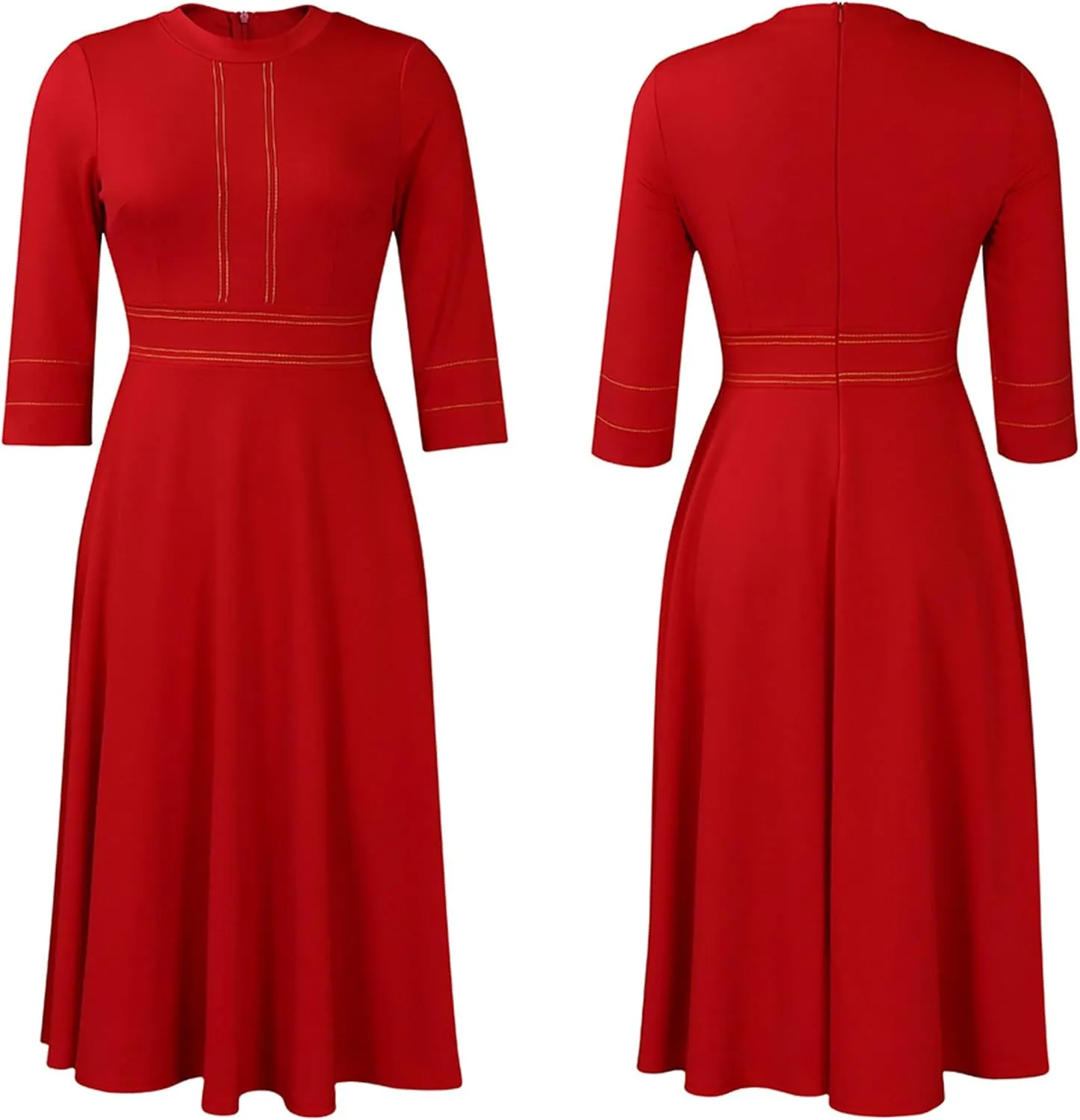 Ecirod Formal Plus Size Midi Dress for Women Fall Mock Neck Long Sleeve Empire Waist A Line Swing Party Dresses