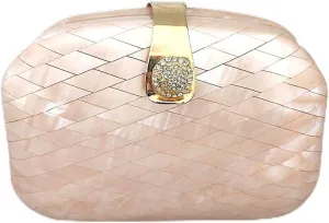 Elegant Evening Clutch Purse, Pink Mother of Pearl Design, Crystal Rhinestone Clasp, Gold Hardware