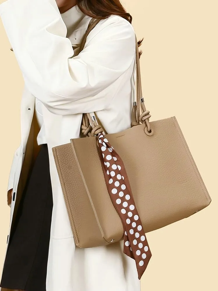 Elegant Silk Scarf Tote Bag for Women Large Vegan Leather Shoulder Purse Stylish Handbag Shopping Work Satchels 2pcs
