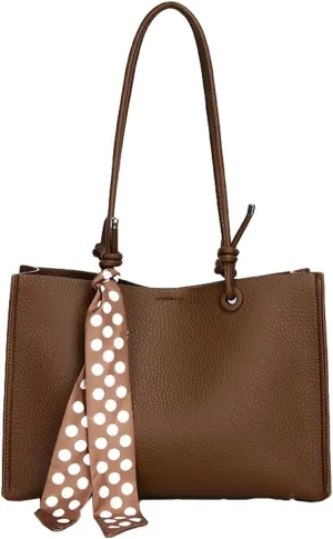 Elegant Silk Scarf Tote Bag for Women Large Vegan Leather Shoulder Purse Stylish Handbag Shopping Work Satchels 2pcs