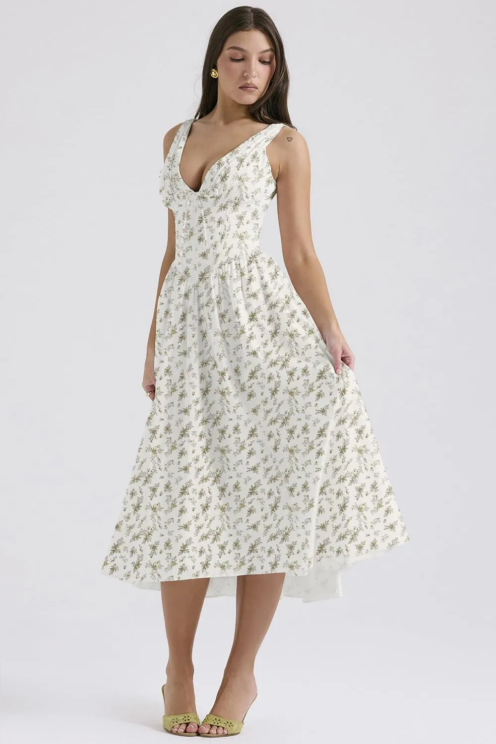 Eternatastic Women's V-Neck Sleeveless Floral Midi Dress for Wedding Party Ladies Beach Sundress with Pockets