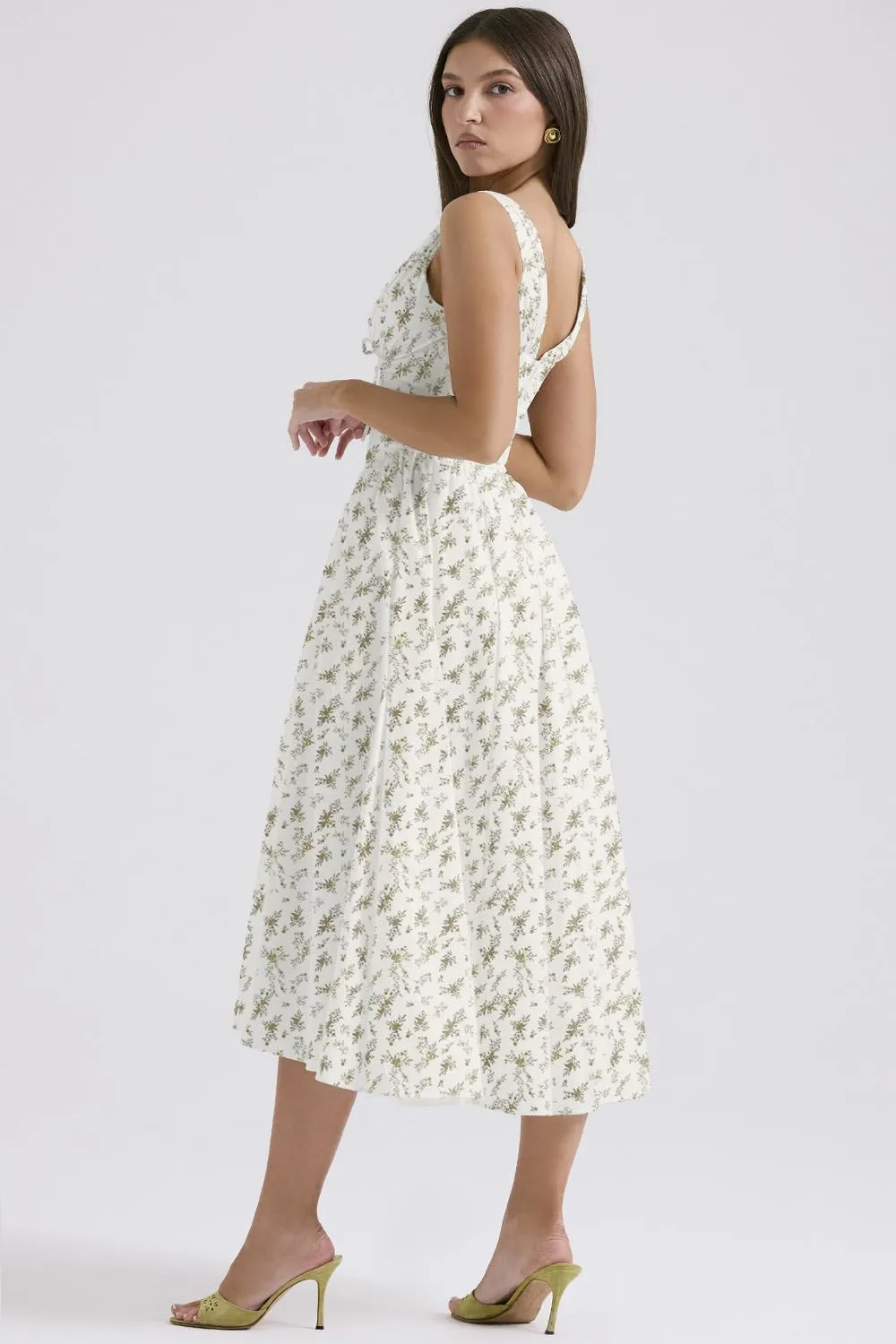 Eternatastic Women's V-Neck Sleeveless Floral Midi Dress for Wedding Party Ladies Beach Sundress with Pockets