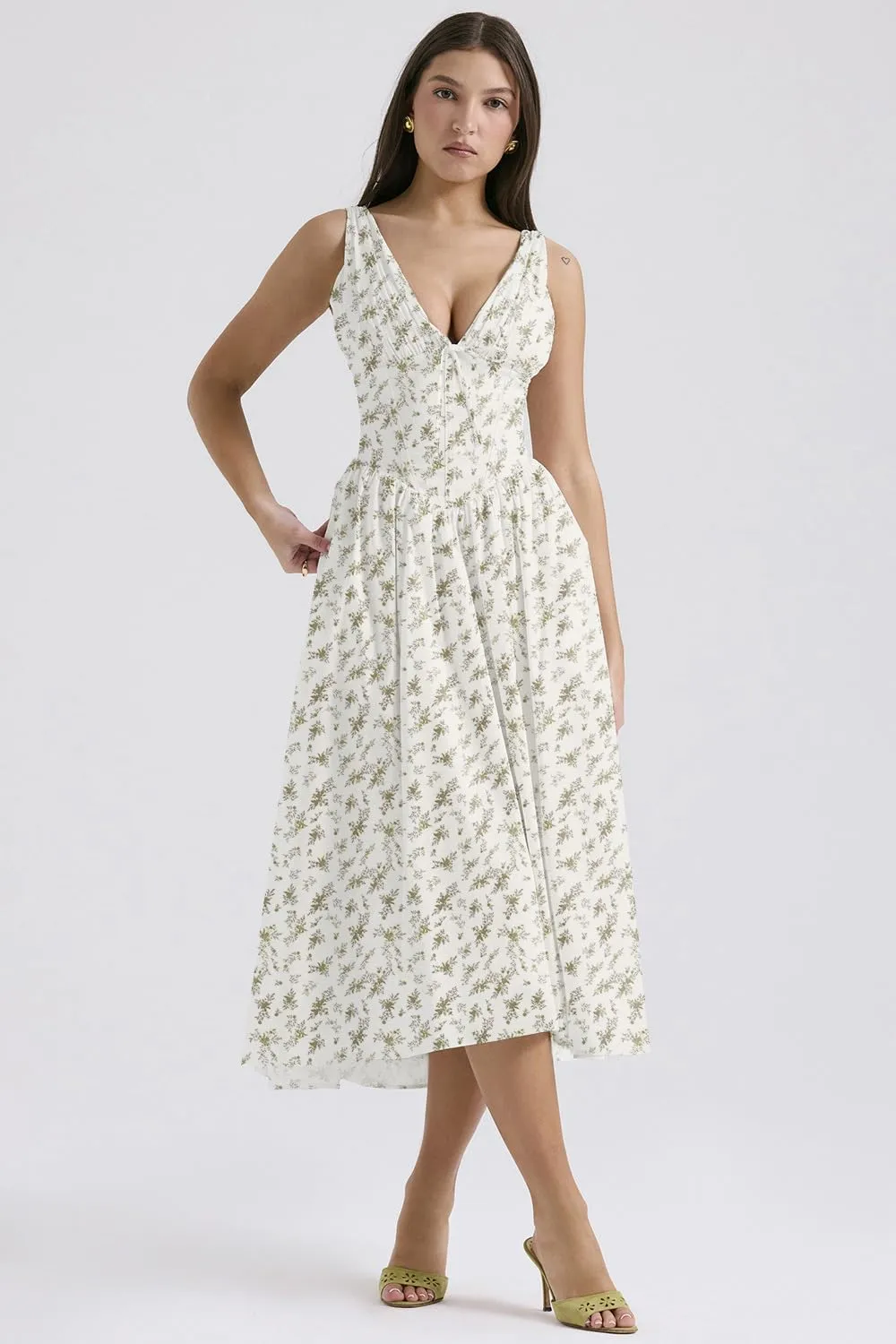 Eternatastic Women's V-Neck Sleeveless Floral Midi Dress for Wedding Party Ladies Beach Sundress with Pockets