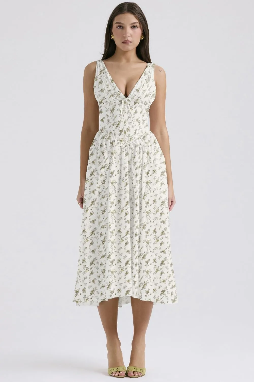 Eternatastic Women's V-Neck Sleeveless Floral Midi Dress for Wedding Party Ladies Beach Sundress with Pockets