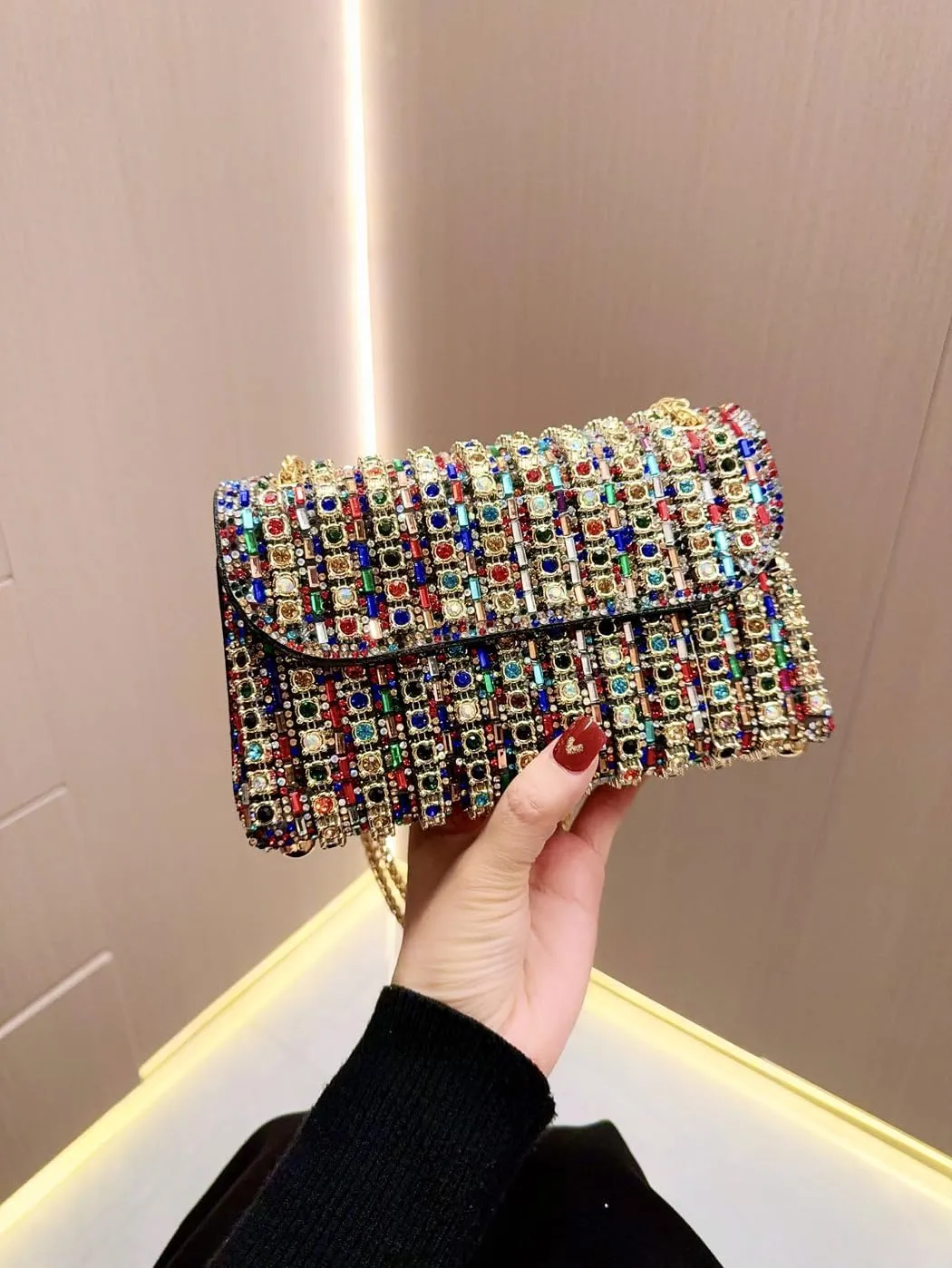 Evening Clutch Bag for Women, Chain Shoulder Bags Rhinestones Handbags for Cocktail Prom Parties, Weddings