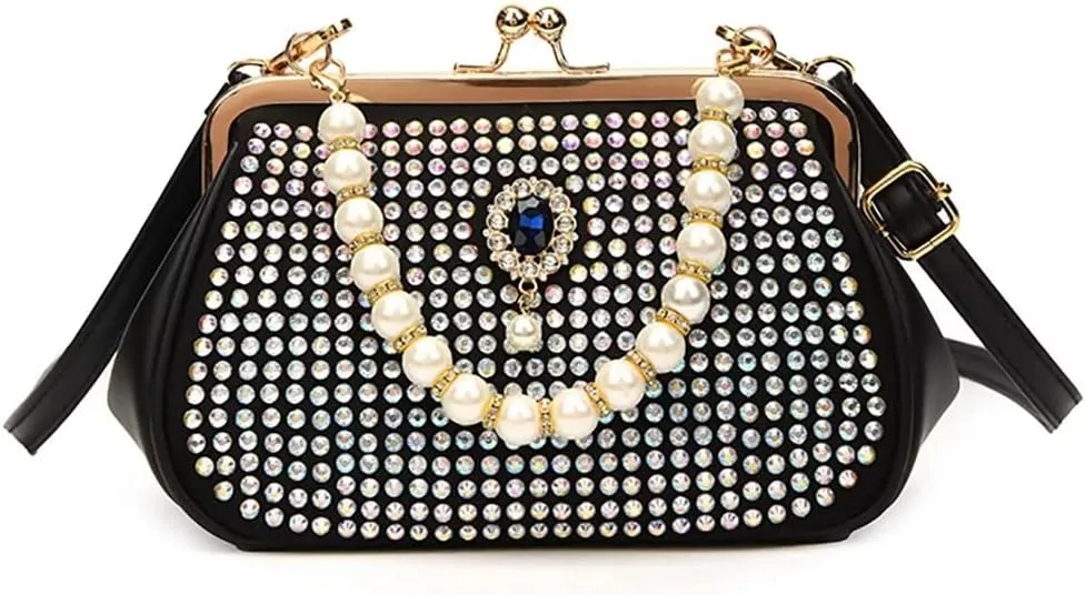 Evening Handbag for Women Girls Bling Shoulder Bag Kiss Lock Crossbody Bag Clutch Purse for Party Prom Wedding Dating