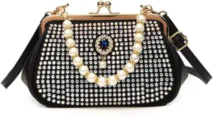 Evening Handbag for Women Girls Bling Shoulder Bag Kiss Lock Crossbody Bag Clutch Purse for Party Prom Wedding Dating