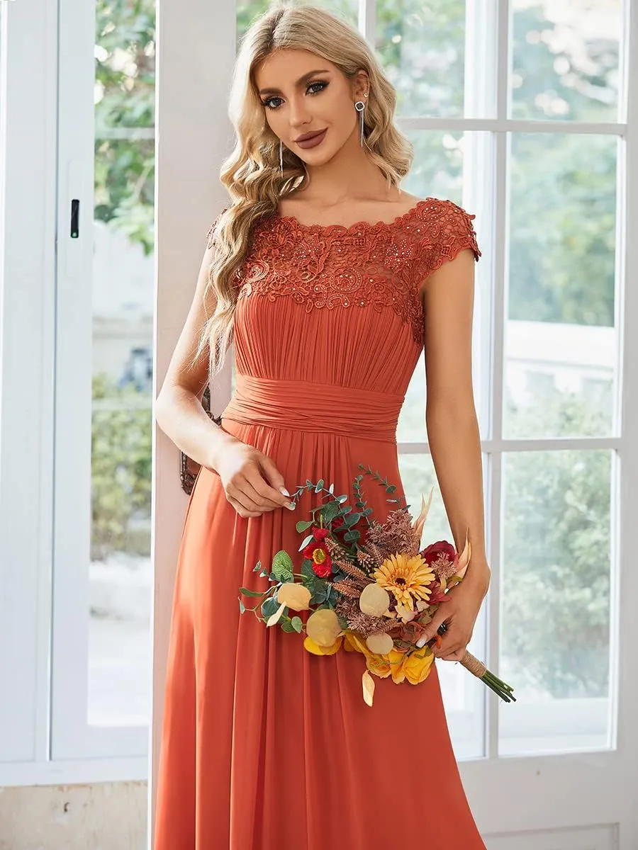 Ever-Pretty Women's Cap Sleeve Ruched Lace Round Neck Chiffon Formal Evening Gowns 09993-US