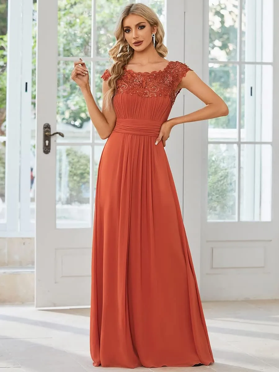 Ever-Pretty Women's Cap Sleeve Ruched Lace Round Neck Chiffon Formal Evening Gowns 09993-US