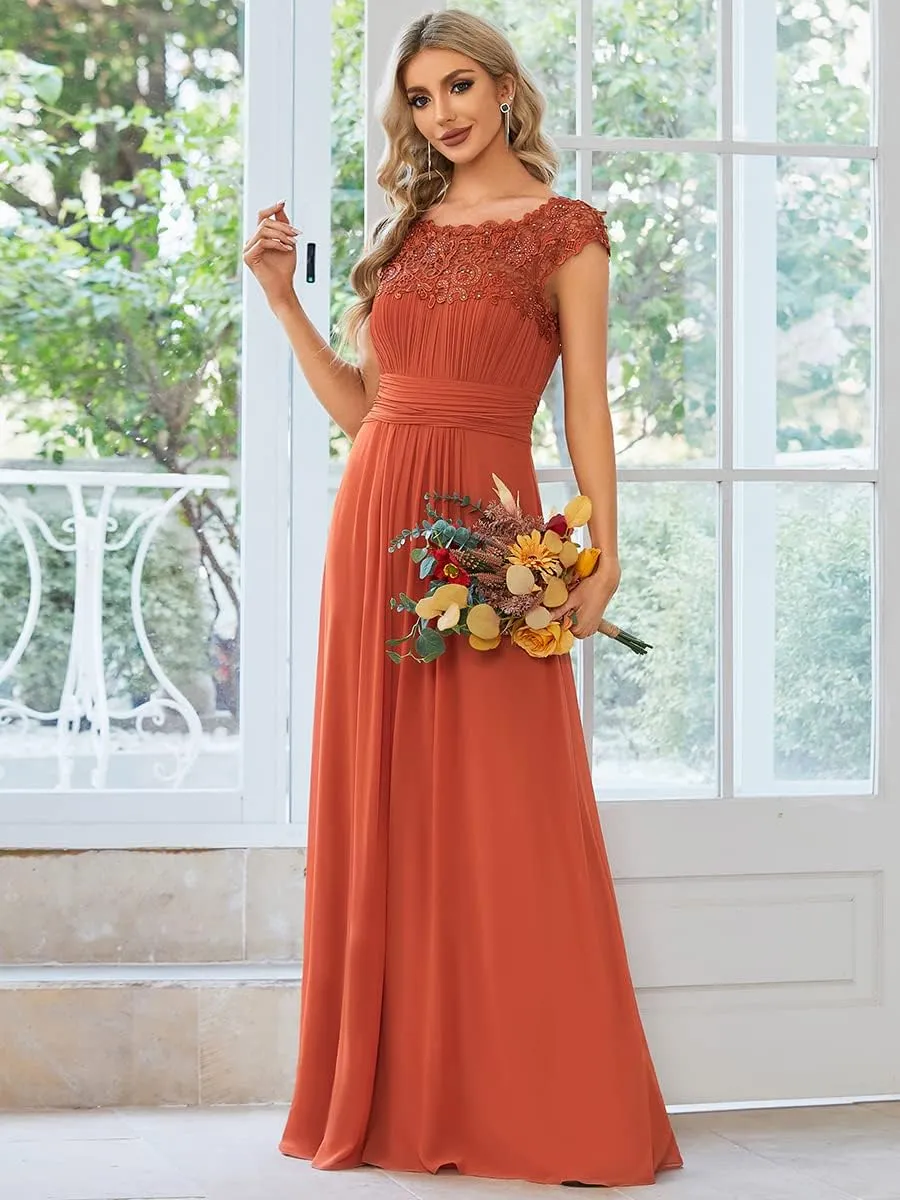 Ever-Pretty Women's Cap Sleeve Ruched Lace Round Neck Chiffon Formal Evening Gowns 09993-US