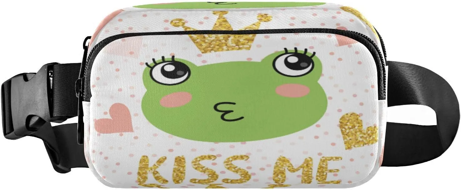 Fanny Packs for Women Men Frog Golden Glittering Crown Belt Bag Waist Pouch Packs Crossbody Bag Running Hiking Fanny Pack Gifts for Girls Boys